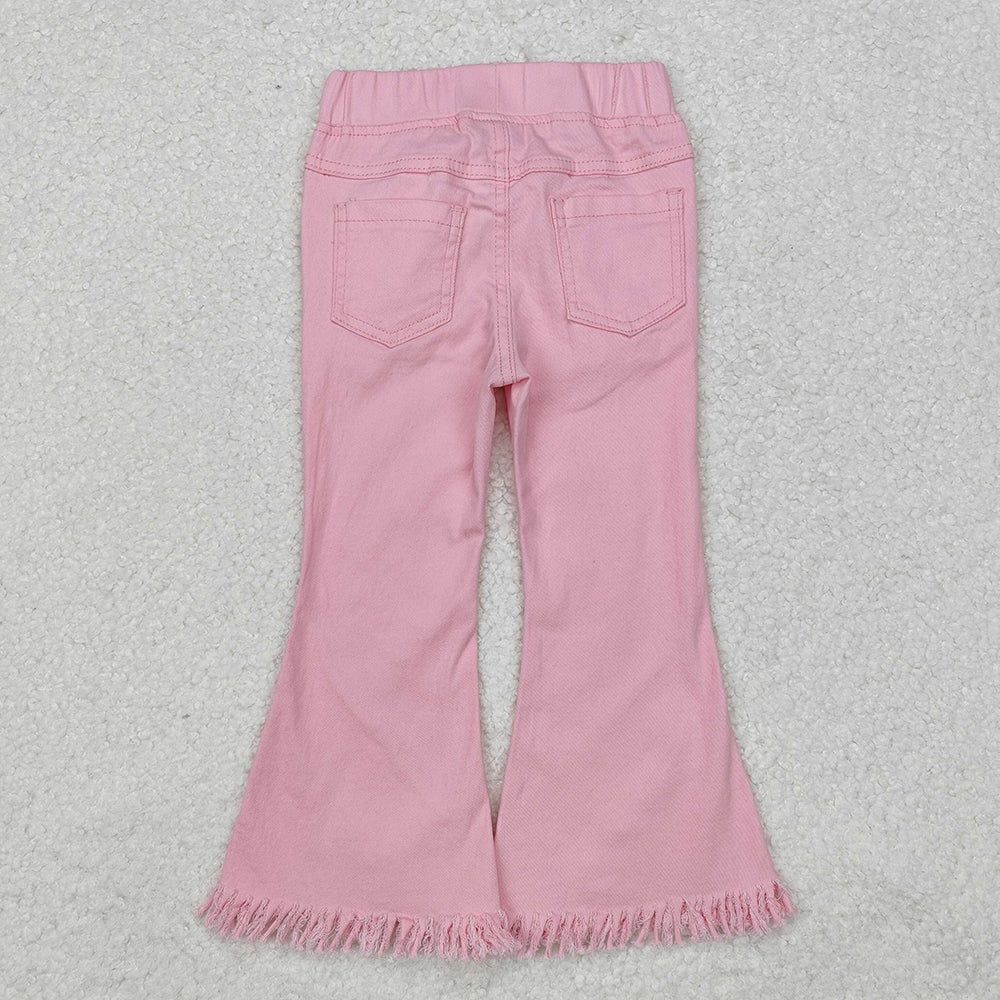 Baby Girls Elastic Pink Fringe Ruffle Denim Jeans