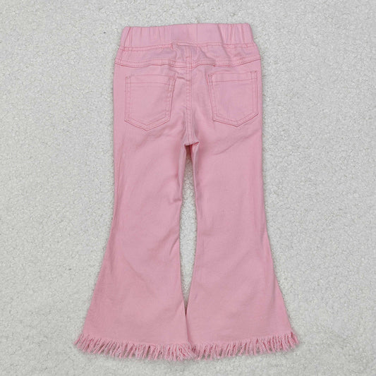 Baby Girls Elastic Pink Fringe Ruffle Denim Jeans