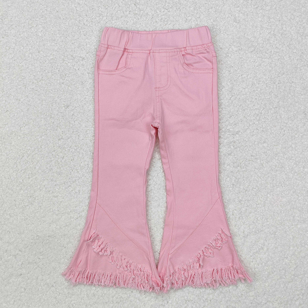 Baby Girls Elastic Pink Fringe Ruffle Denim Jeans