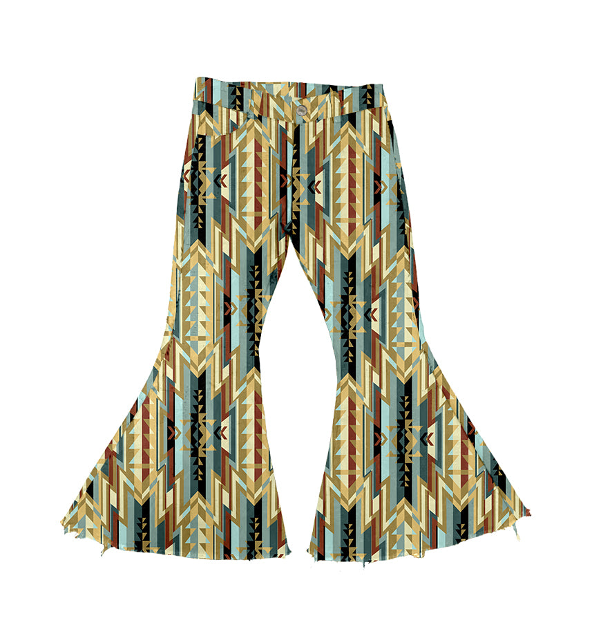 Baby Girls Aztec Western Blue Bell Flare Denim Pants preorder