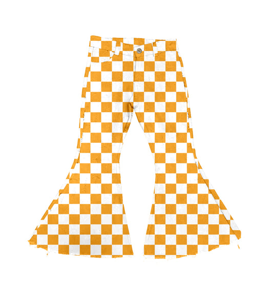 Baby Girls Orange Checkered Bell Flare Denim Pants preorder