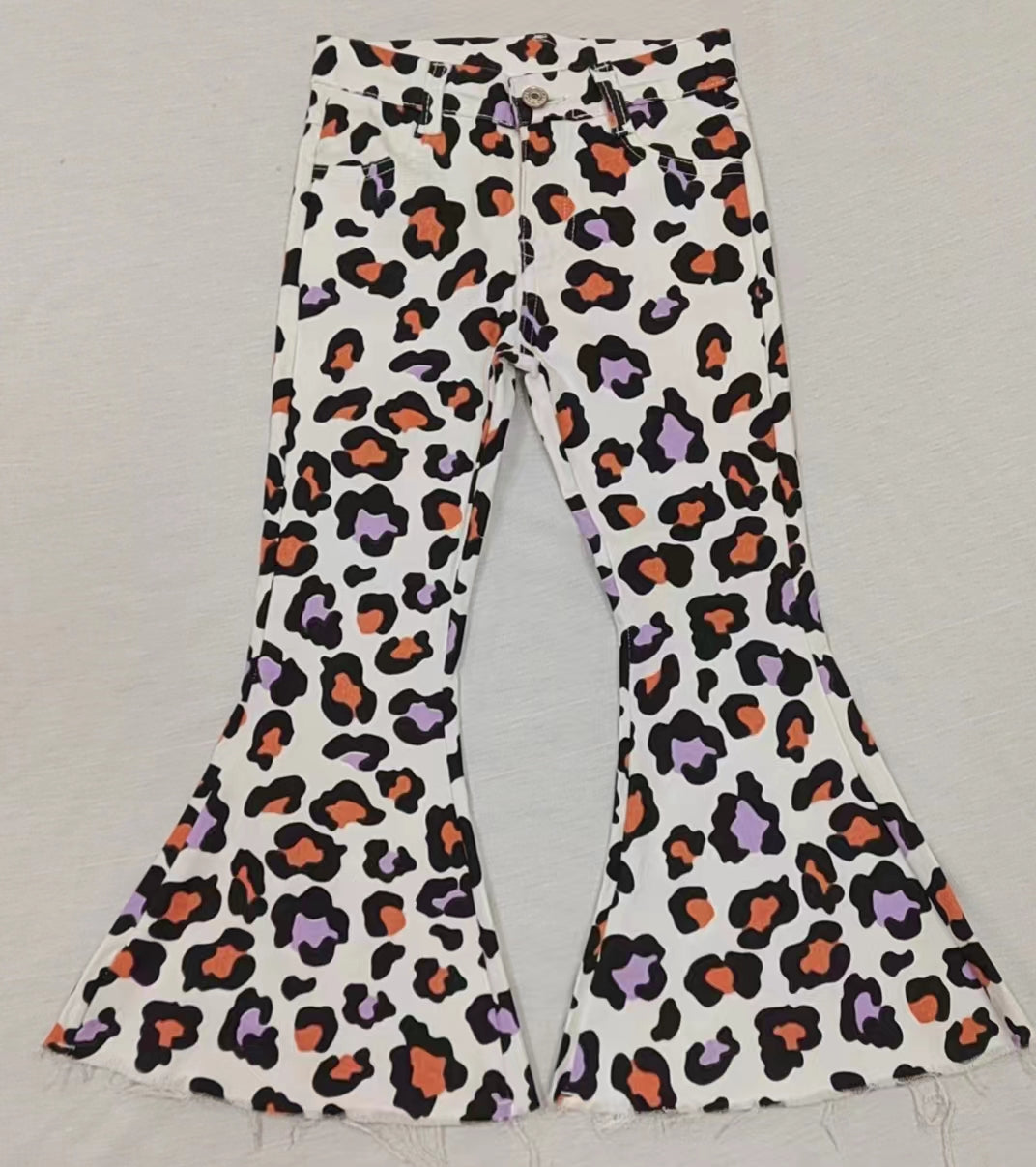 Baby Girls Halloween Leopard Bell Flare Denim Jeans Pants