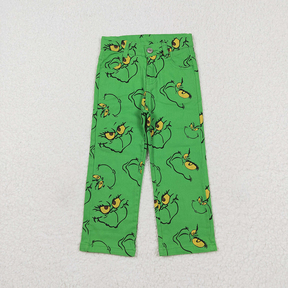 Baby Boys Christmas Green Frog Face Denim Pants Jeans