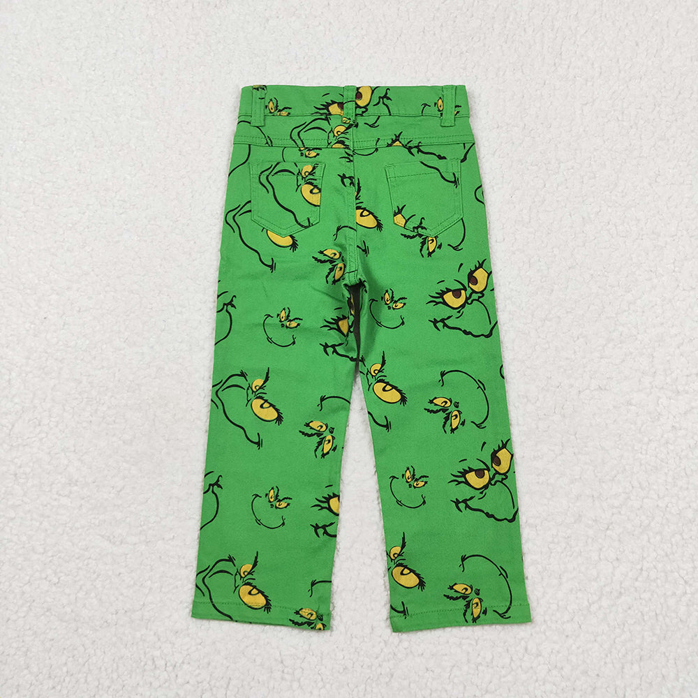 Baby Boys Christmas Green Frog Face Denim Pants Jeans