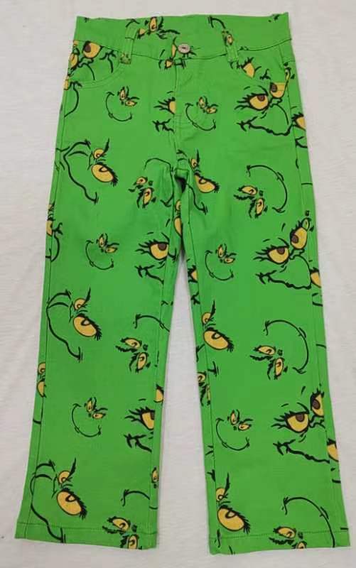 Baby Boys Christmas Green Frog Face Denim Pants Jeans