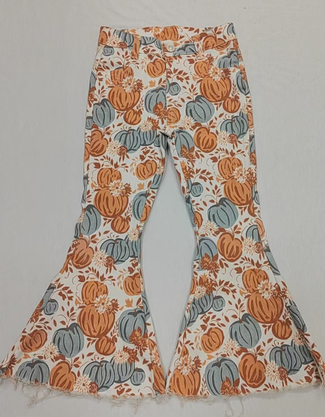 Baby Girls Fall Pumpkin Flowers Denim Pants Jeans