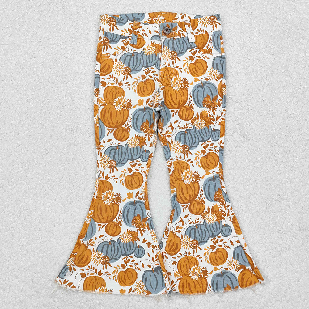 Baby Girls Fall Pumpkin Flowers Denim Pants Jeans