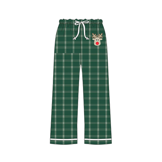 Adult Women Green Christmas Deer Checkered Bottom Pants Pajamas Preorder