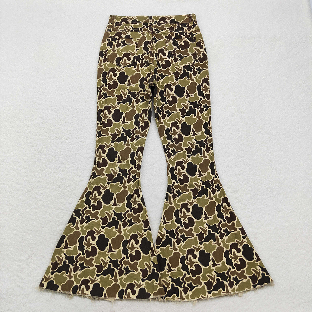 Adult Women Camo Duck Denim Bell Pants Jeans