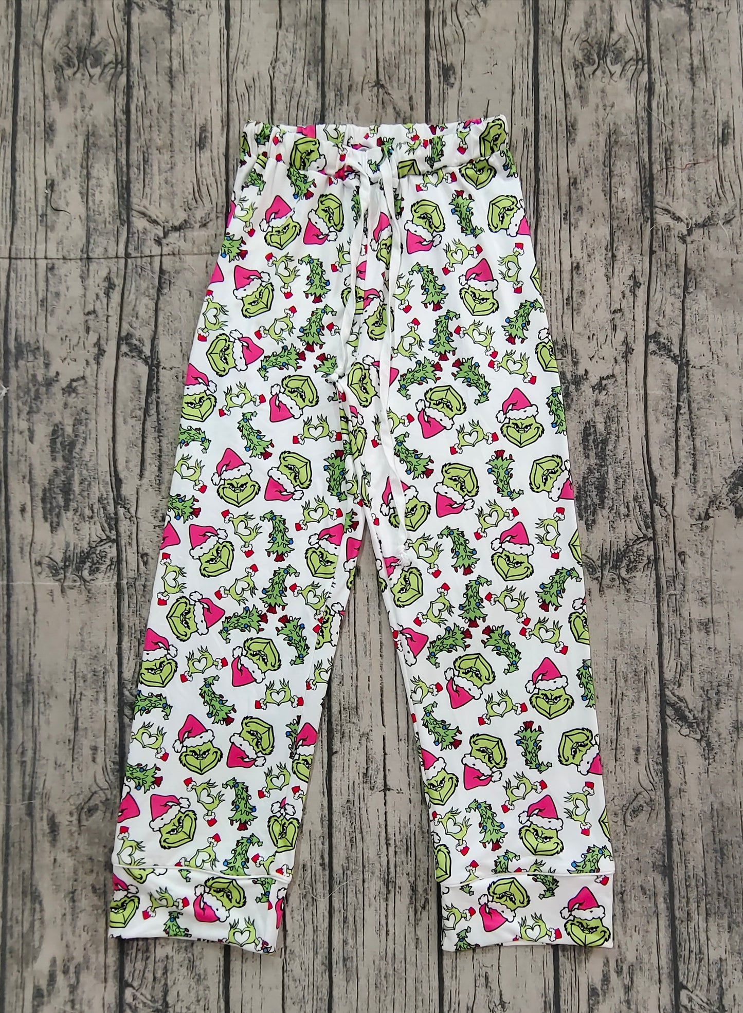 Adult Women Christmas Green Face Hearts Bottom Pants Pajamas