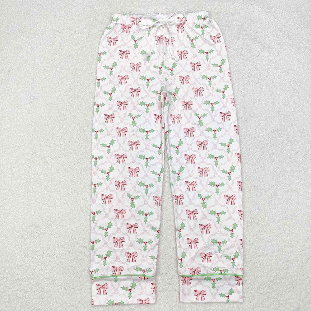 Family Mommy Baby Girls Christmas Bows Holly Pajamas Clothes Sets