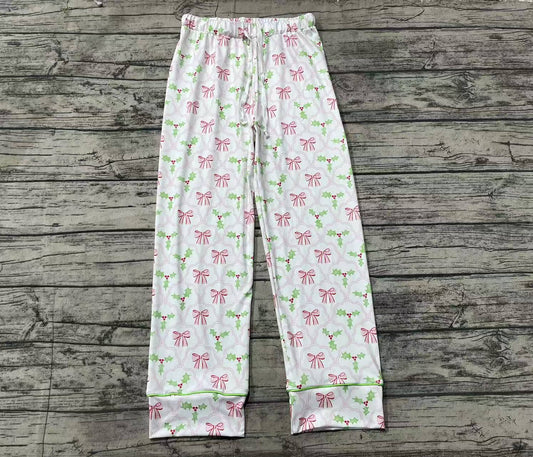 Adult Women Christmas Bows Holly Bottom Pants Pajamas