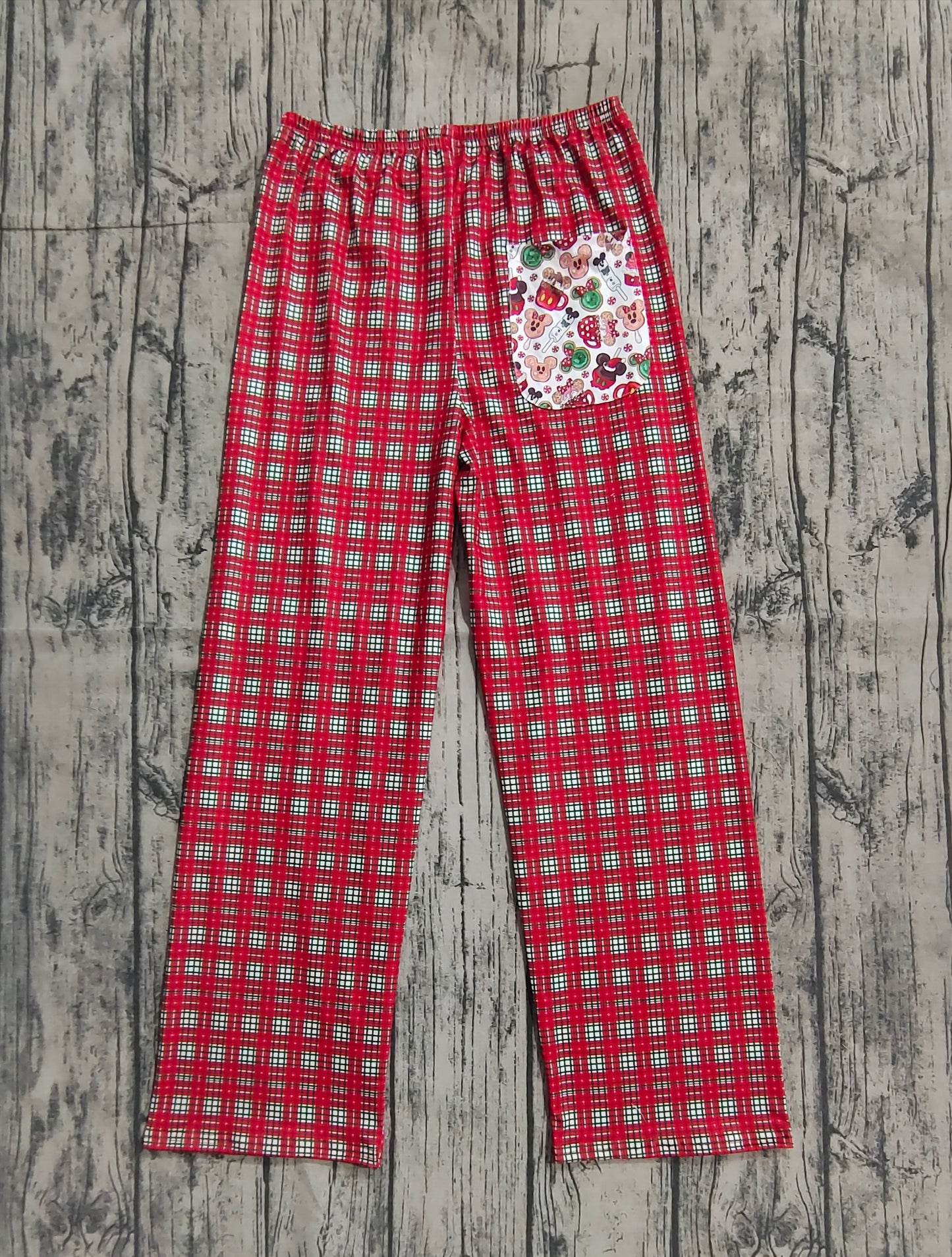 Adult Women Christmas Plaid Cartoon Pocket Bottom Pants Pajamas