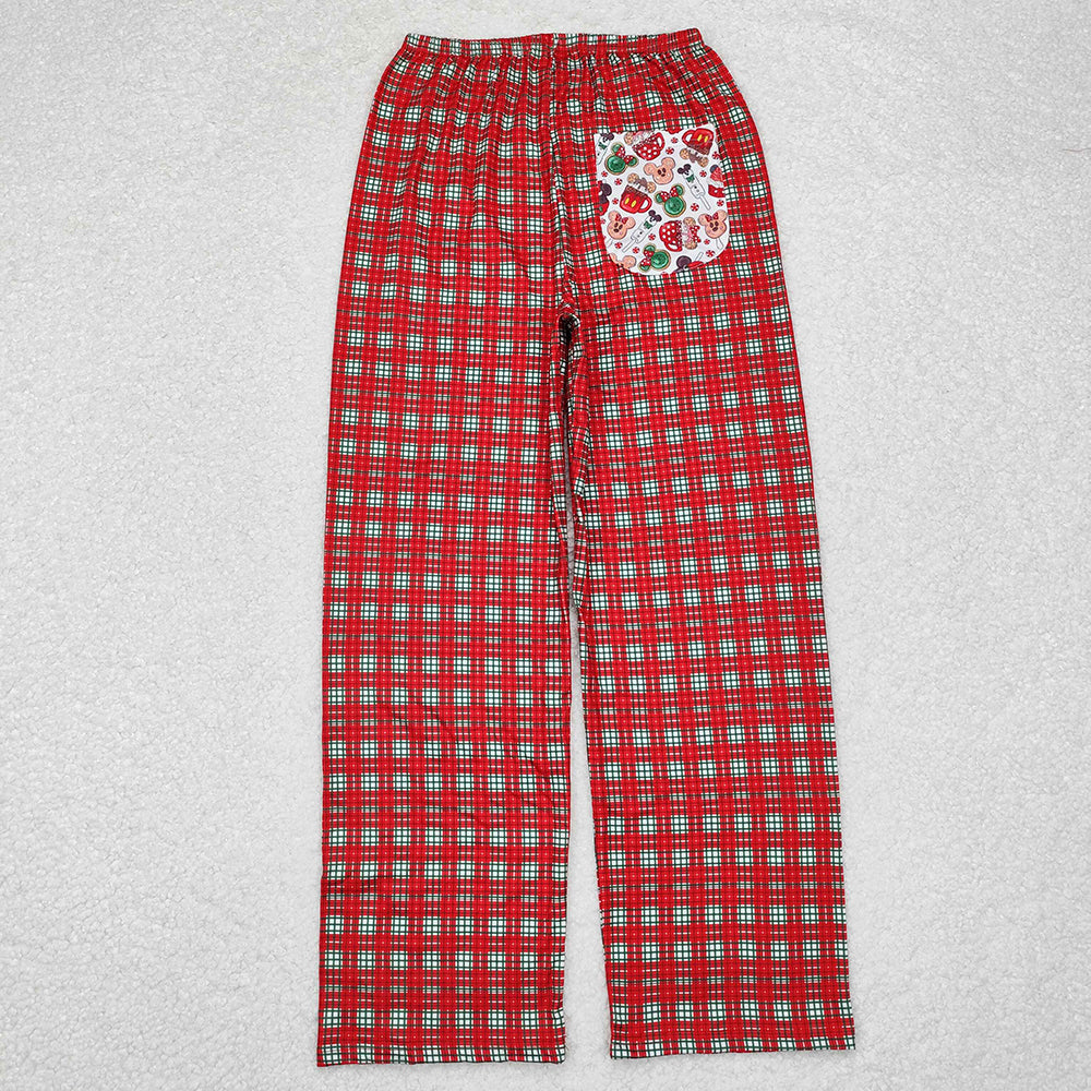 Adult Women Christmas Plaid Cartoon Pocket Bottom Pants Pajamas