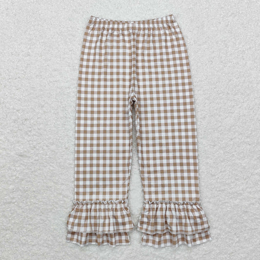 Baby Girls Khaki Checkered Ruffle Pants