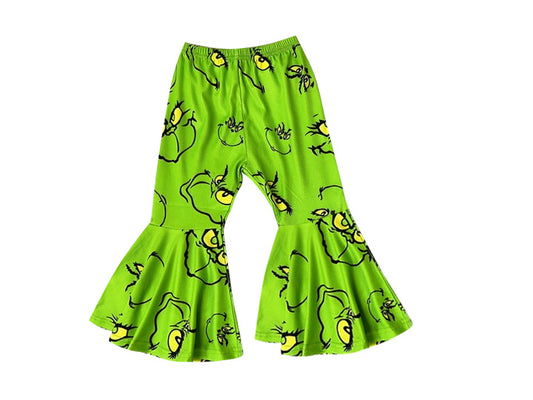 Baby Girls Christmas Green Frog Face Bell Bottom Pants Preorder