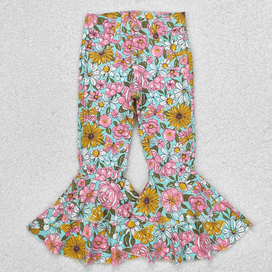 Baby Girls Fall Pink Flowers Denim Pants Jeans