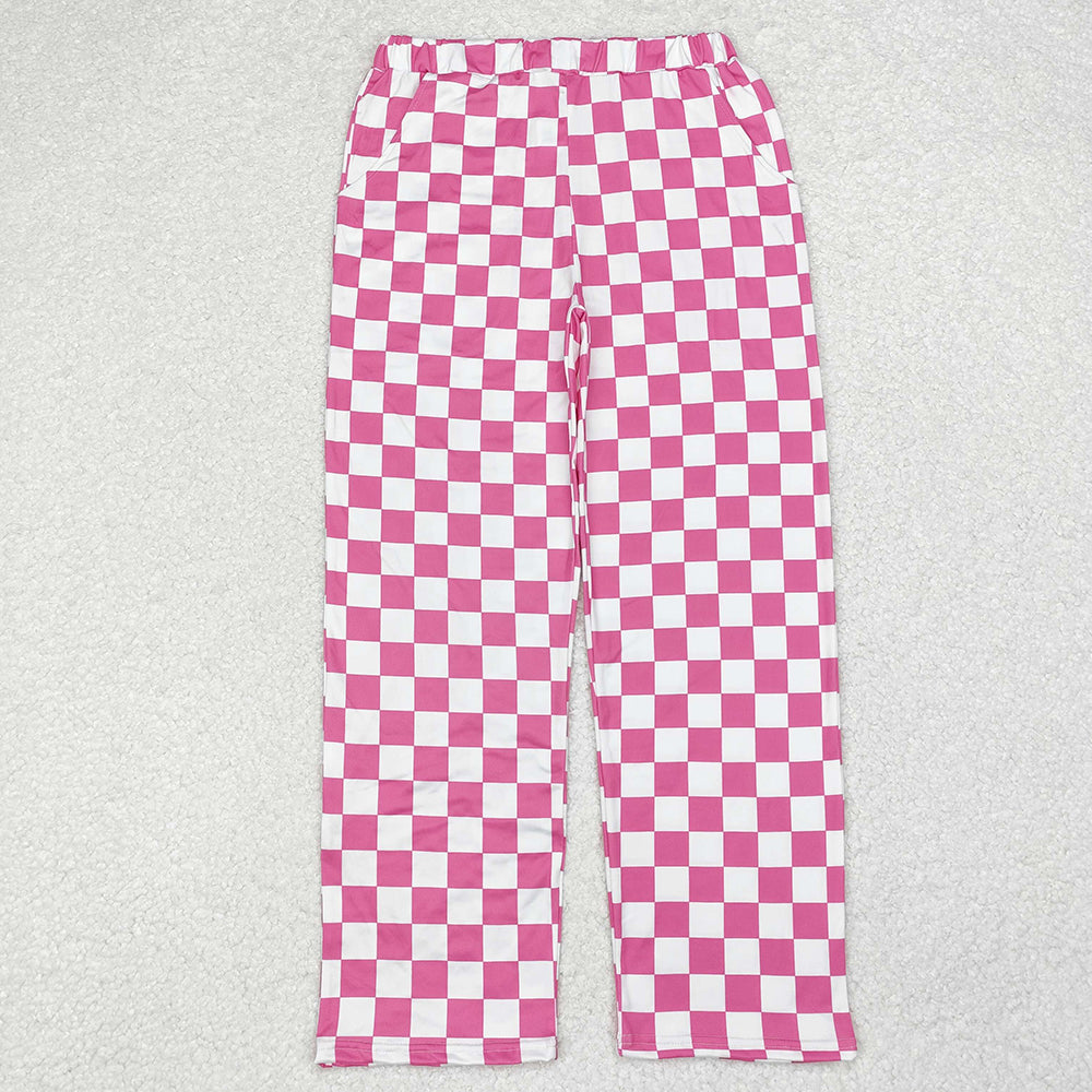 Adult Women Pink Black Checkered Two Colors Bottom Pants