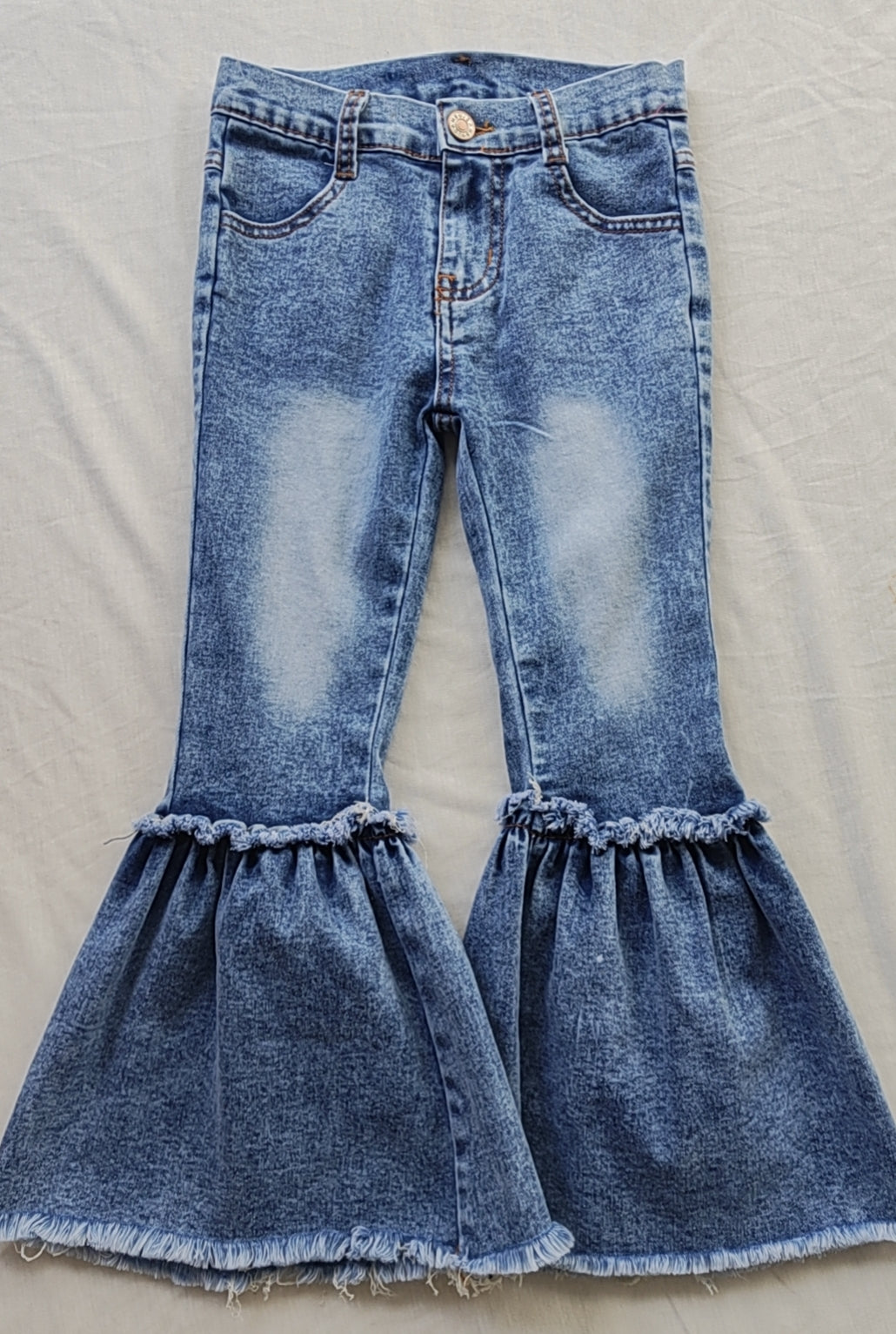 Baby Girls Navy Bleached Denim Flare Pants Jeans