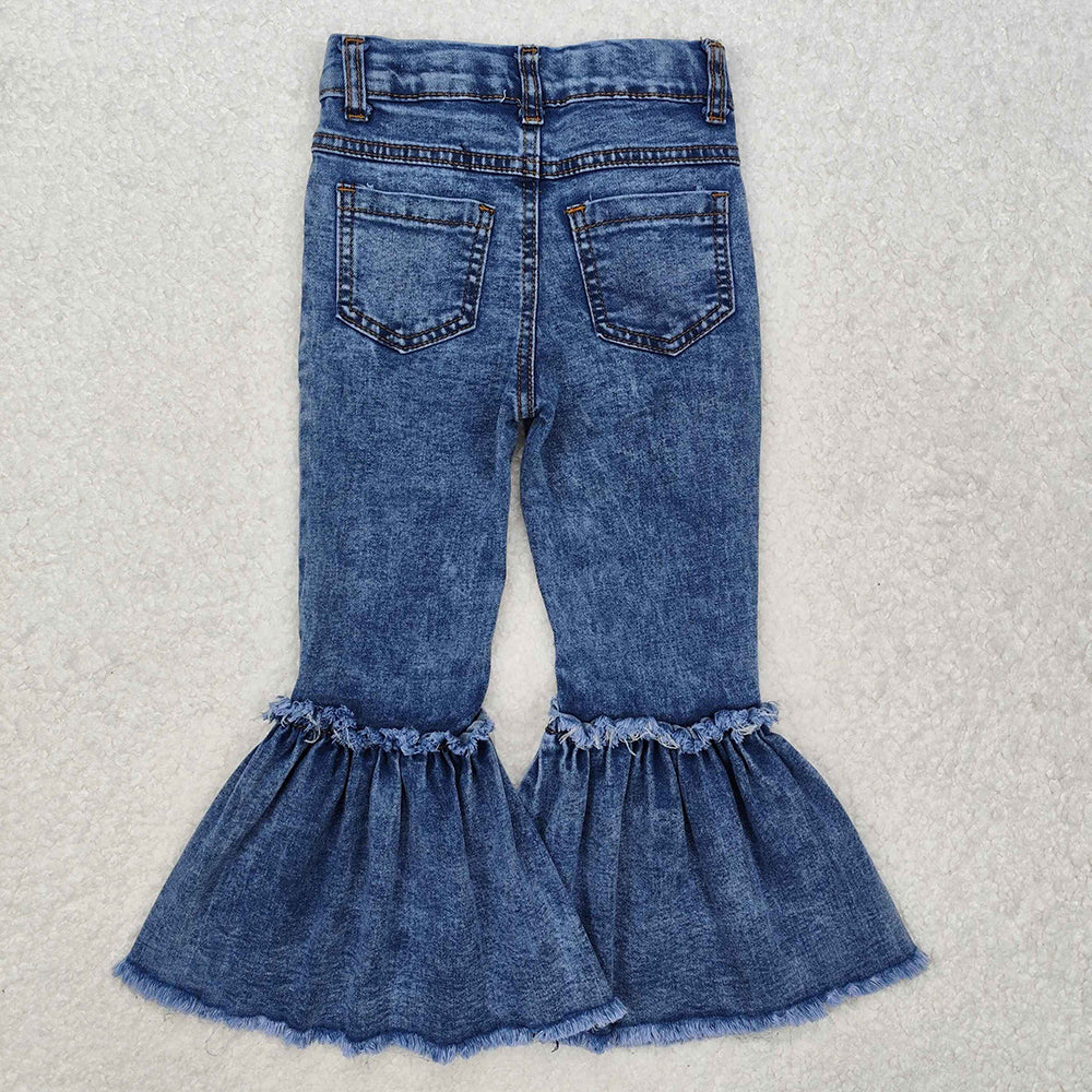 Baby Girls Navy Bleached Denim Flare Pants Jeans