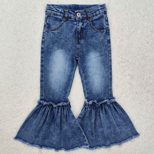 Baby Girls Navy Bleached Denim Flare Pants Jeans