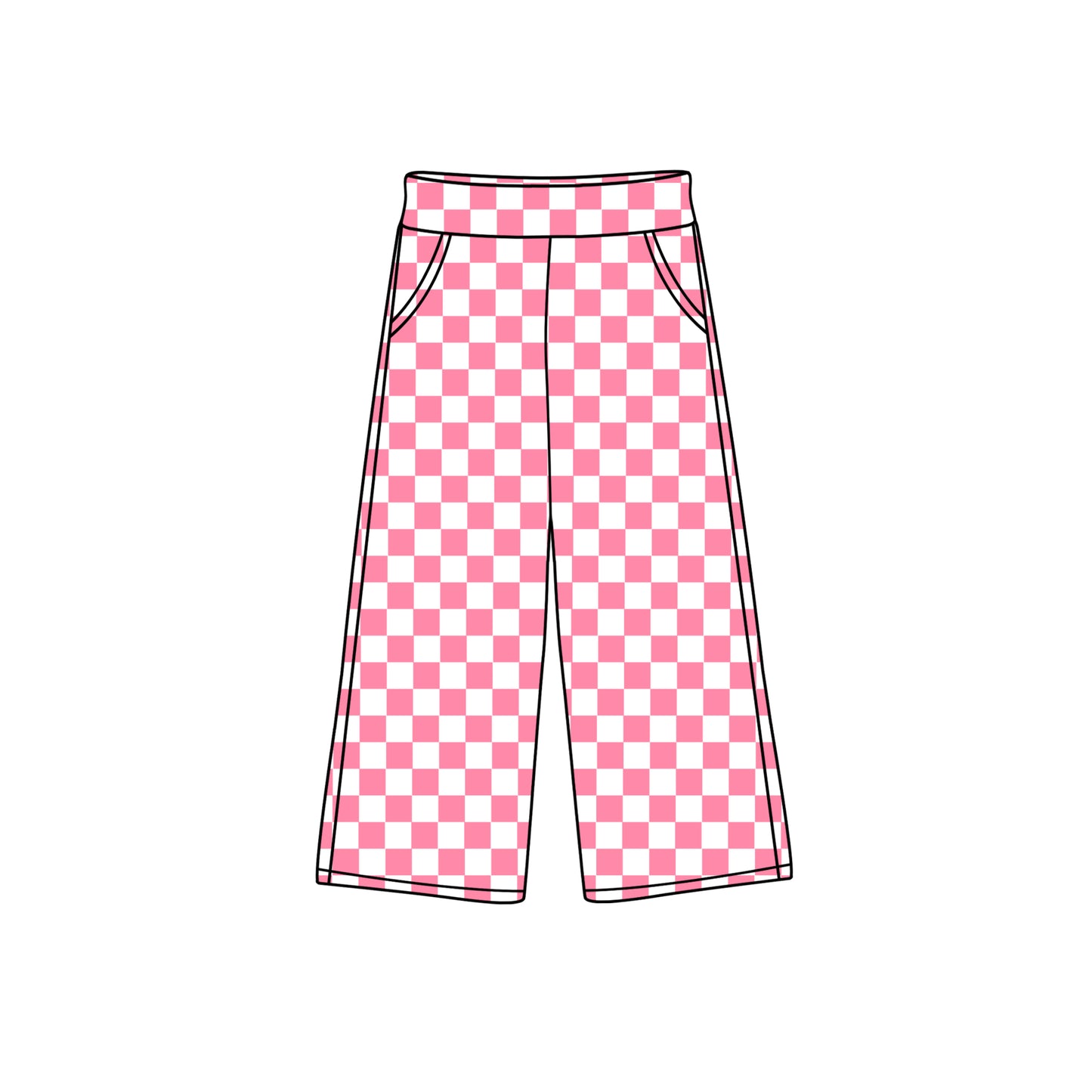 Baby Girls Pink Checkered Bottoms Pockets Pants Preorder