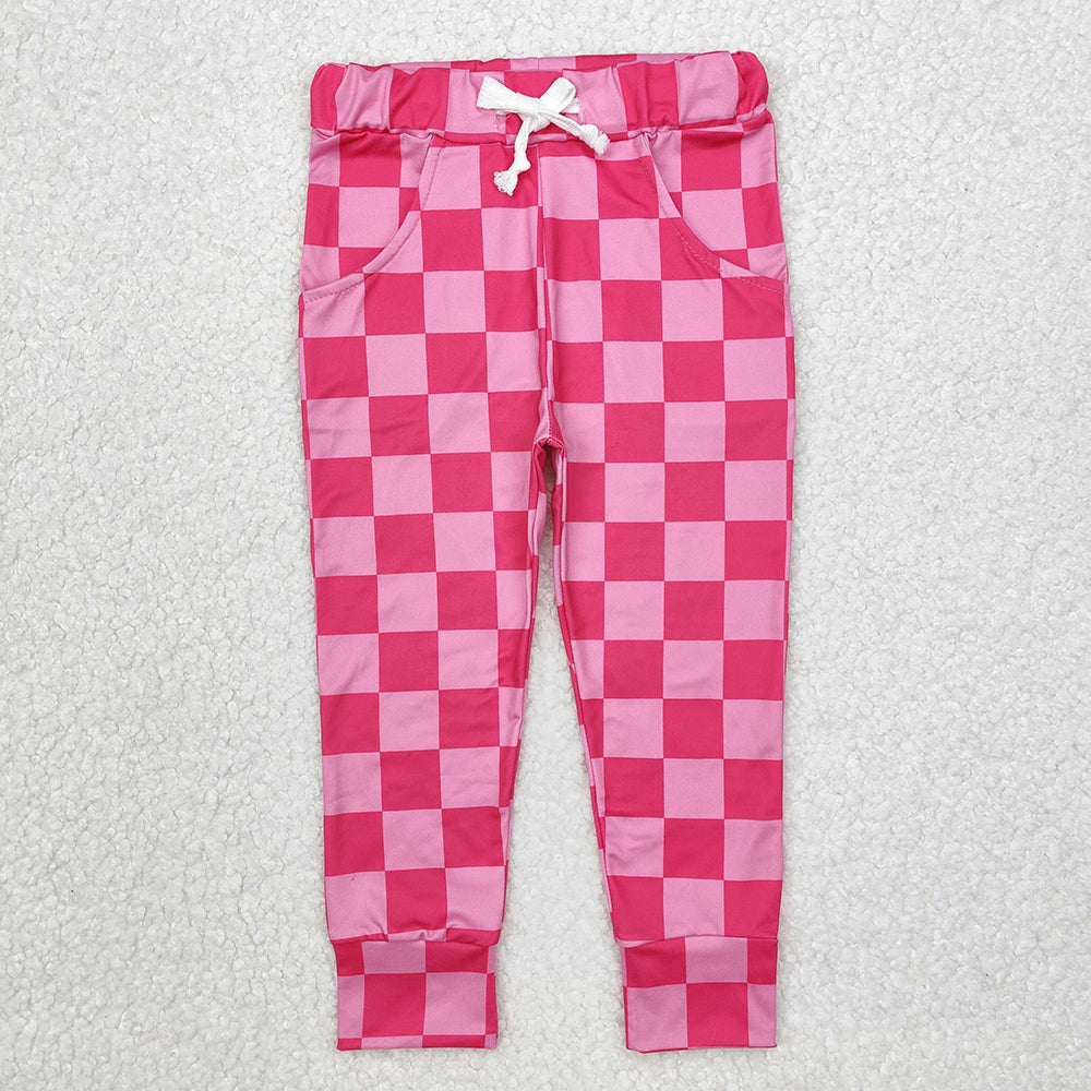 Baby Girls Pink Checkered Jogger Pocket Pants