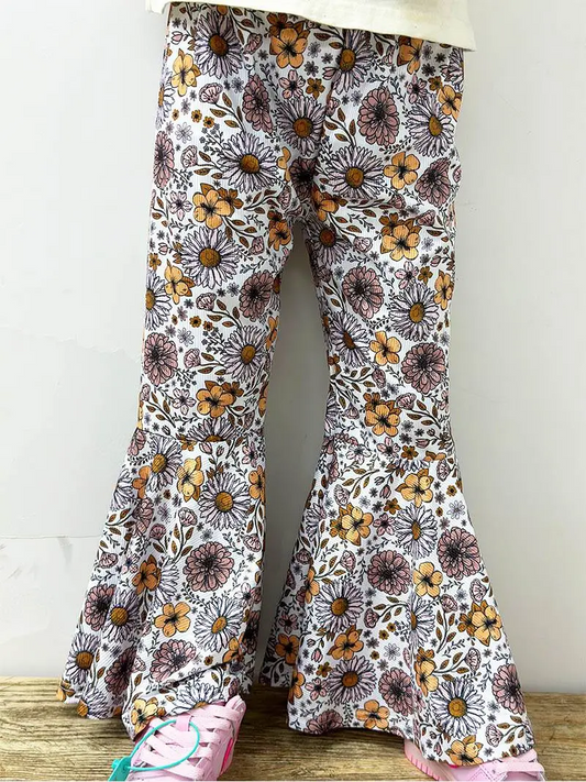 Baby Girls Mustard Flowers Bell Bottom Pants Preorder