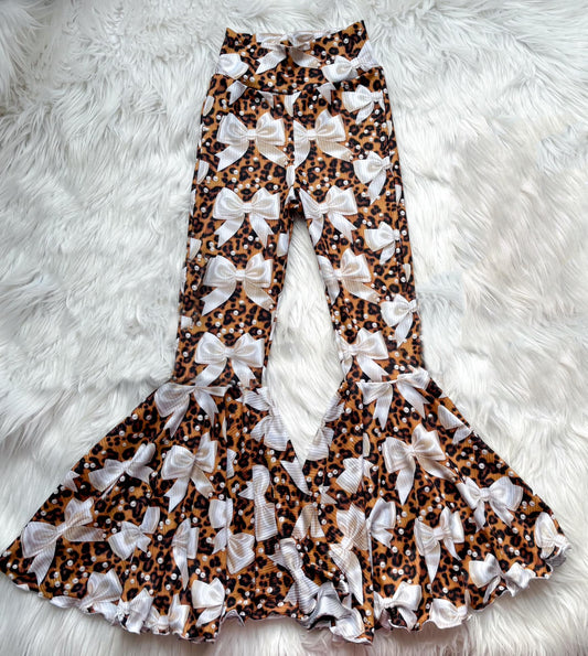Adult Women Leopard Pearl Bows Bottom Bell Pants Preorder