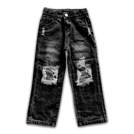 Baby Girls Boys Black Pocket Ripped Jeans Denim Pants Preorder