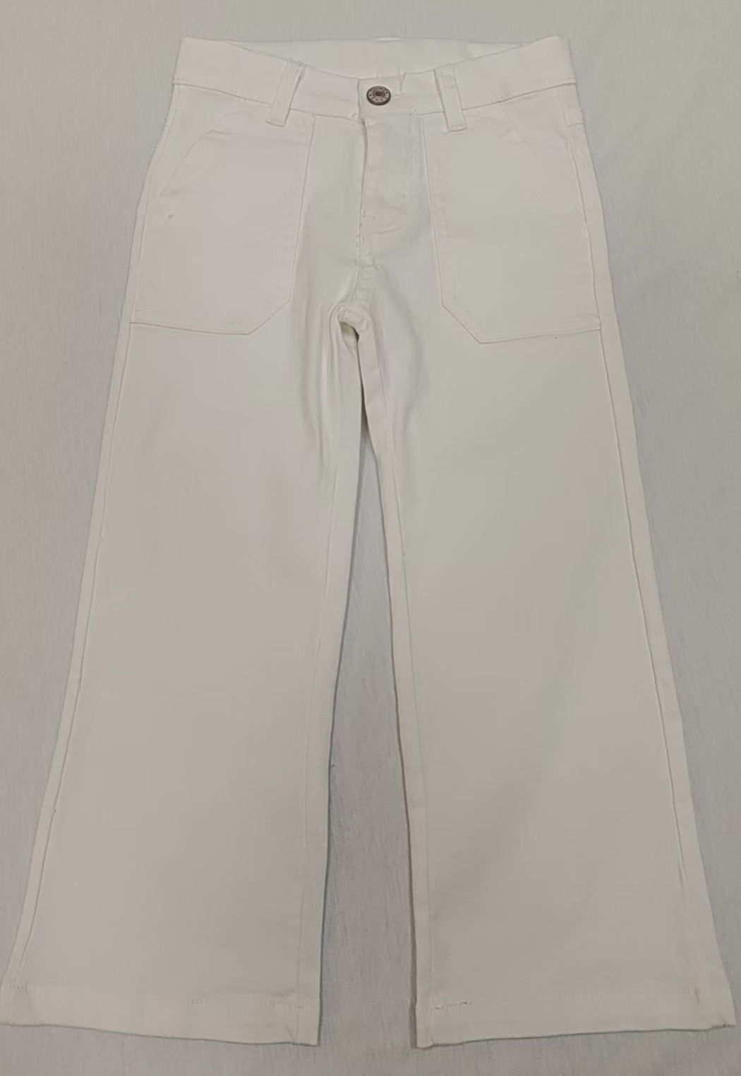 Baby Girls White Pockets Denim Straight Bottom Pants Preorder