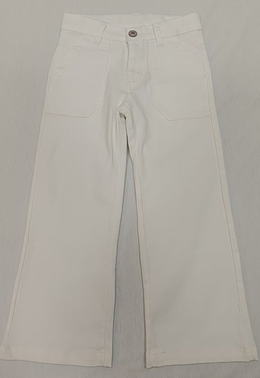 Baby Girls White Pockets Denim Straight Bottom Pants Preorder