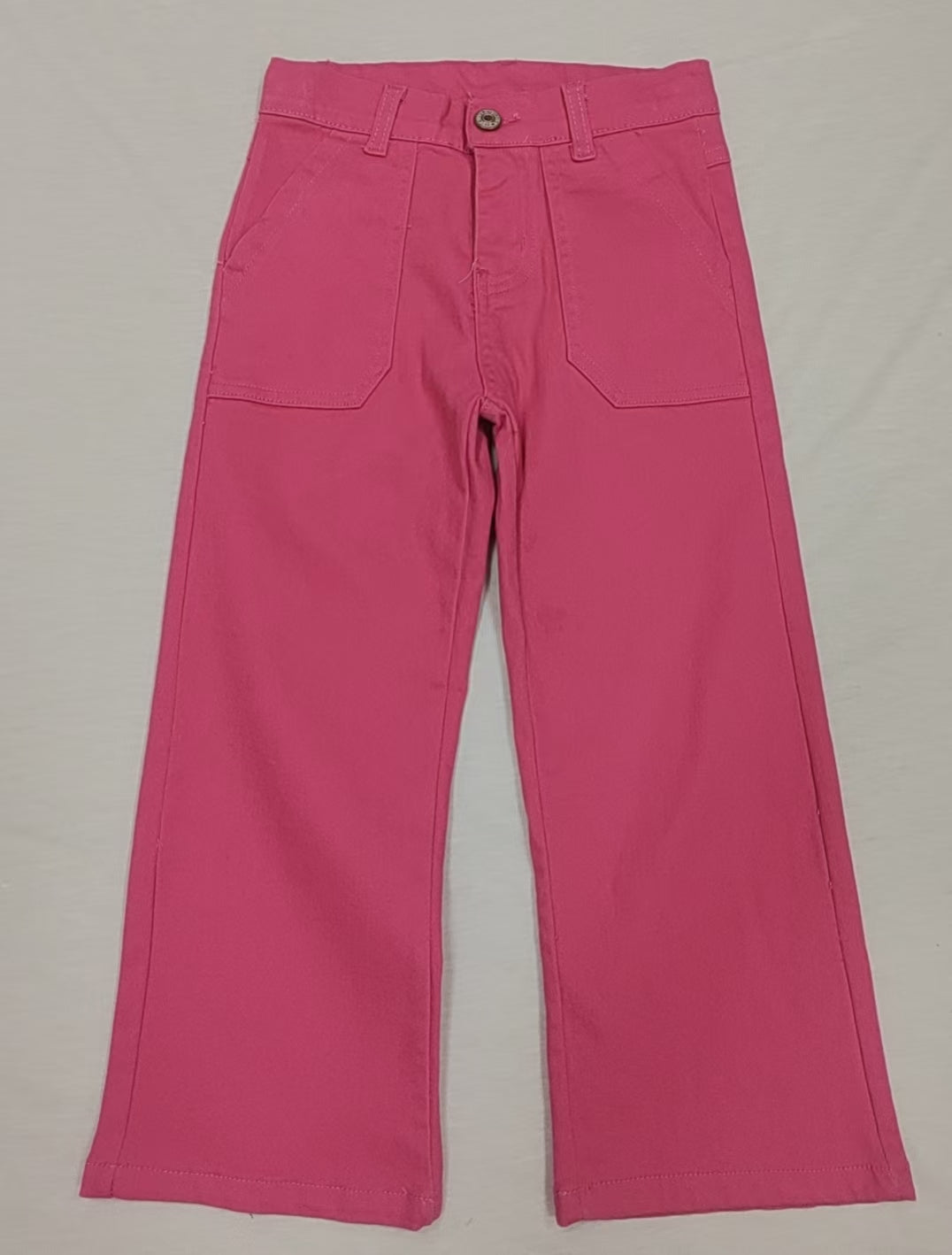 Baby Girls Hot Pink Pockets Denim Straight Bottom Pants Preorder