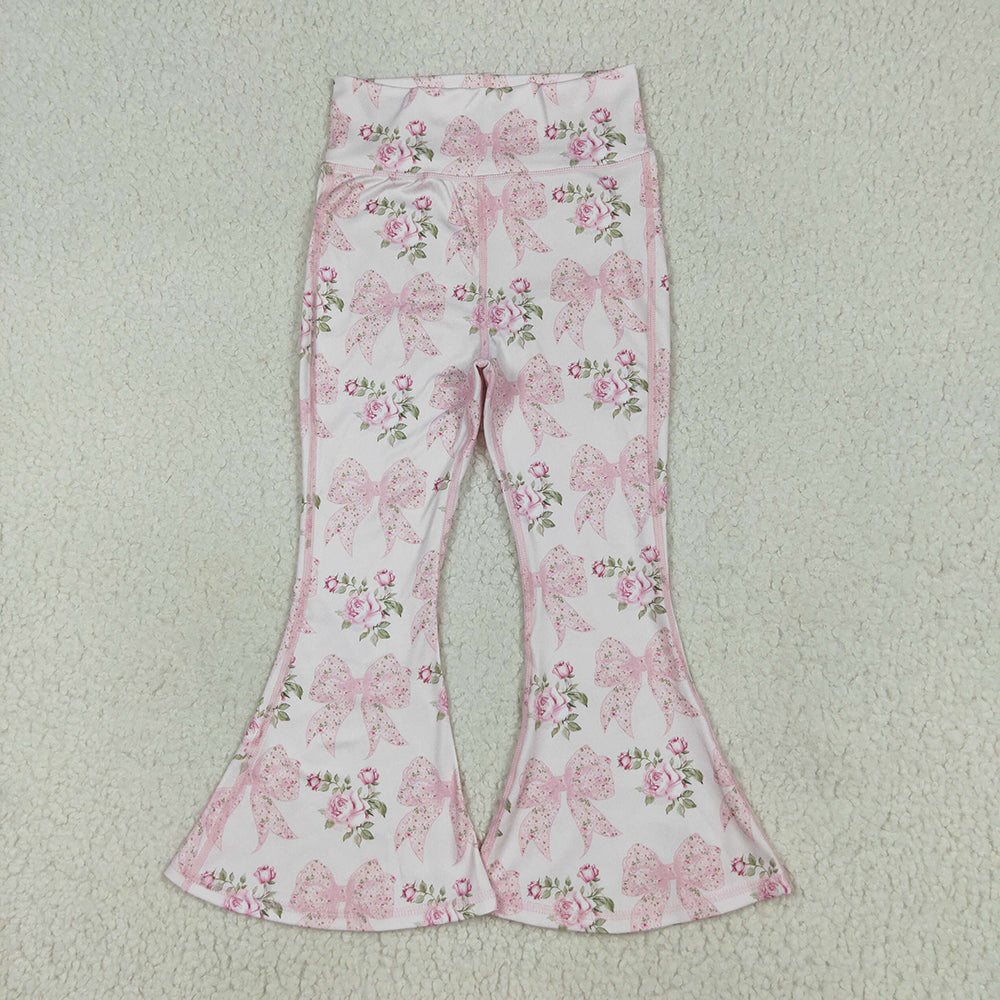 Baby Girls Pink Floral Bows Bell Bottom Yoga Pants