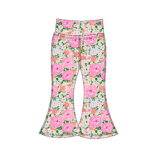 Baby Girls Pink Floral Bell Bottom Yoga Pants Preorder