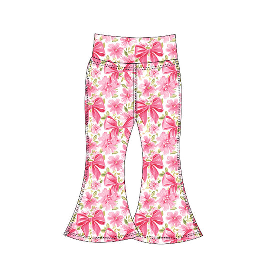 Baby Girls Pink Flower Bows Bell Bottom Yoga Pants Preorder