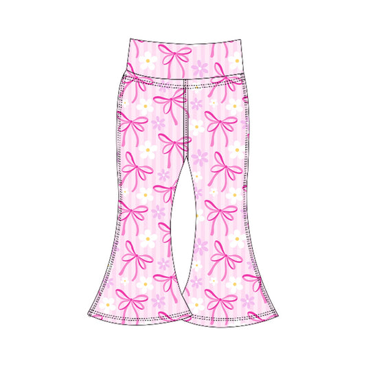 Baby Girls Pink Stripe Daisy Bows Bell Bottom Yoga Pants Preorder