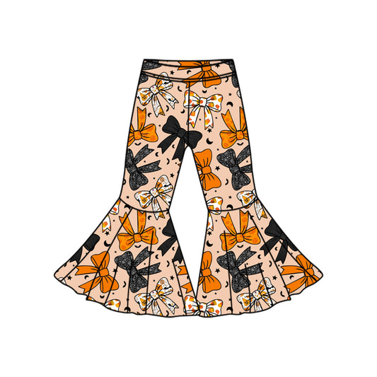 Baby Girls Orange Black Bows Plaid Bell Bottom Pants Preorder