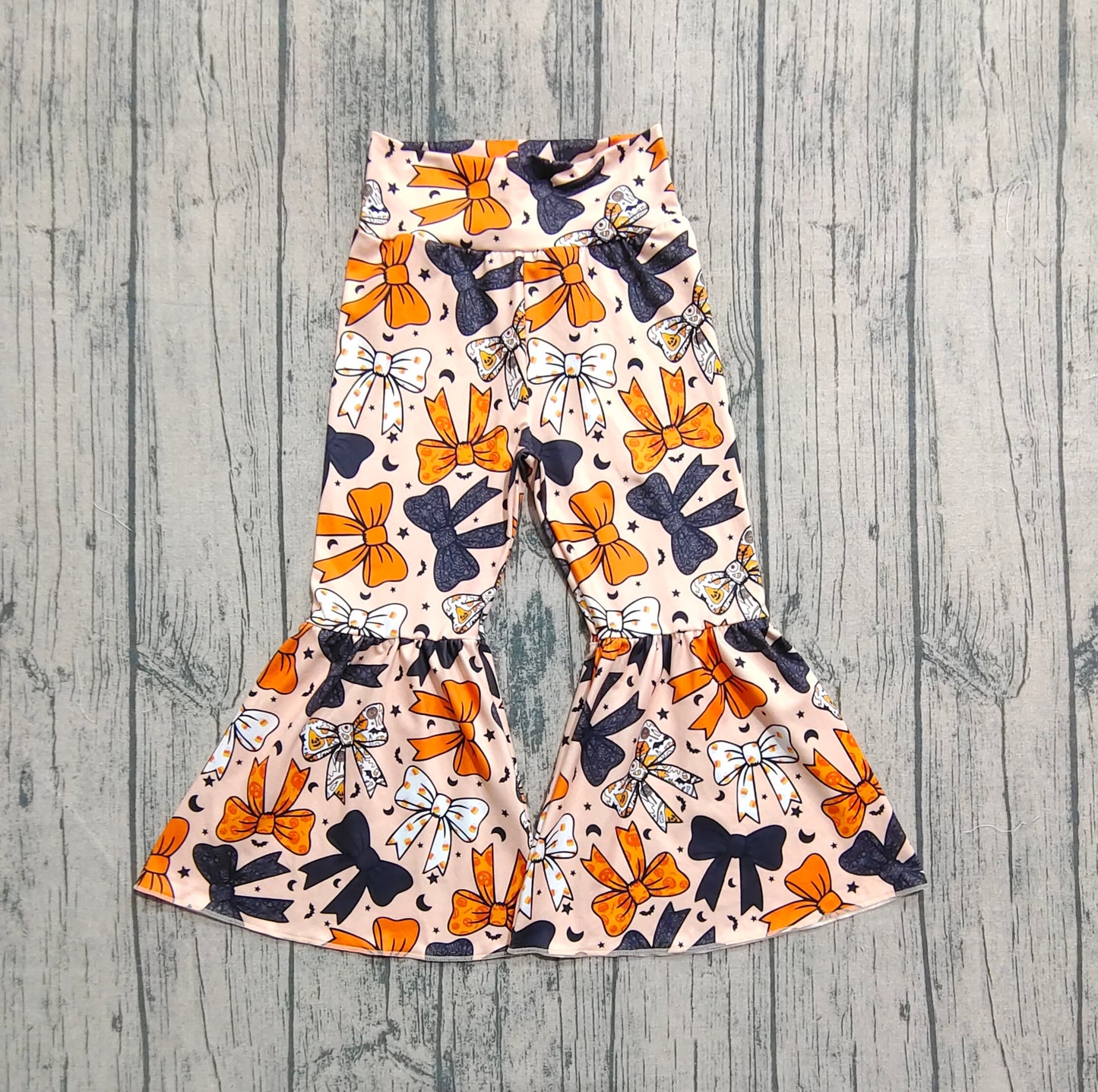 Baby Girls Halloween Orange Black Bows Bell Bottom Pants