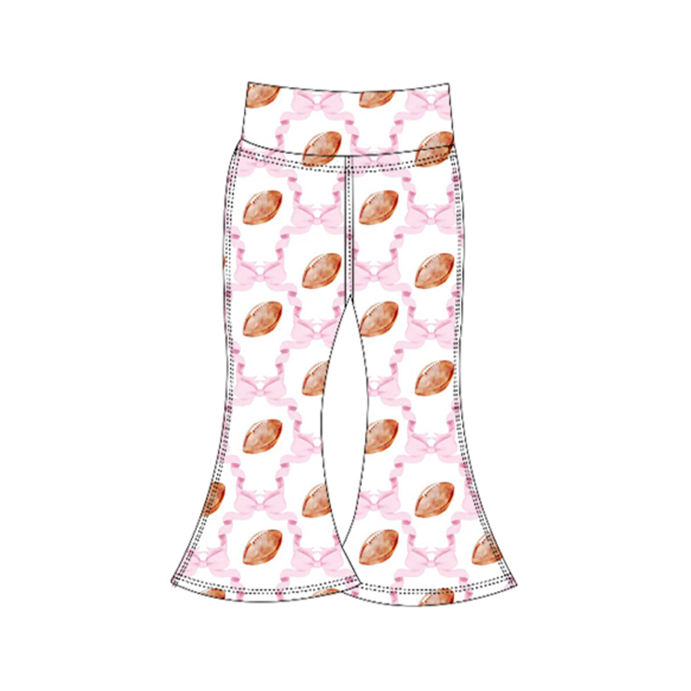 Baby Girls Pink Bow Footballs Plaid Yoga Active Bell Bottom Pants
