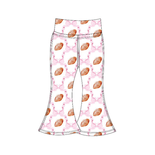 Baby Girls Pink Bow Footballs Plaid Yoga Active Bell Bottom Pants