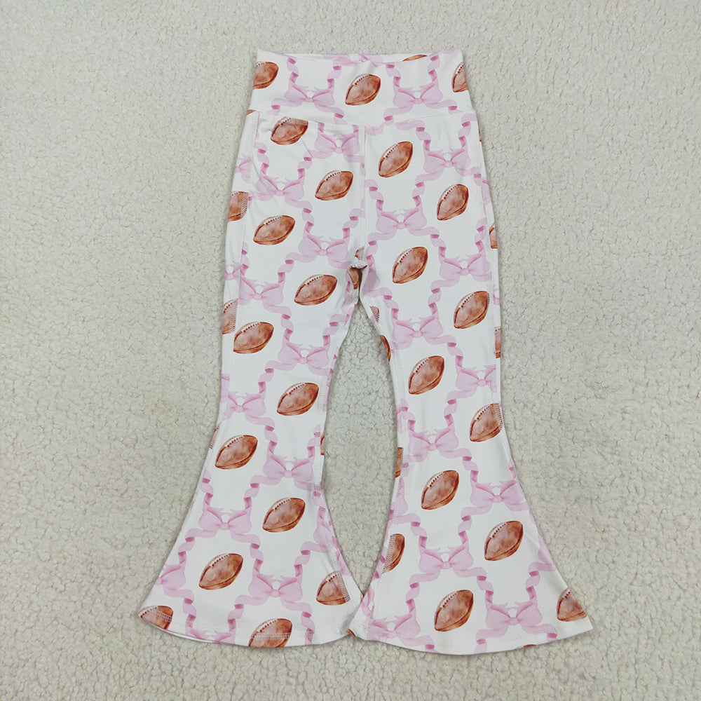 Baby Girls Pink Bow Footballs Plaid Yoga Active Bell Bottom Pants