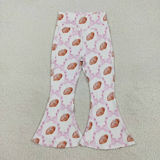 Baby Girls Pink Bow Footballs Plaid Yoga Active Bell Bottom Pants