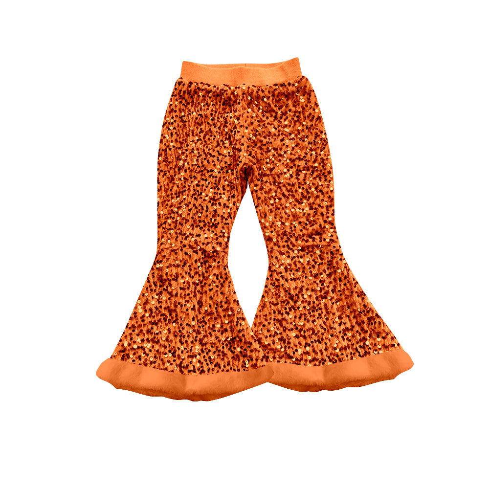 Baby Girls Orange Sequin Bell Bottom Pants Preorder