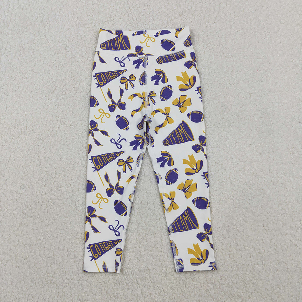 Baby Girls Purple Yellow Go Team Footballs Bows Yoga Legging Pants