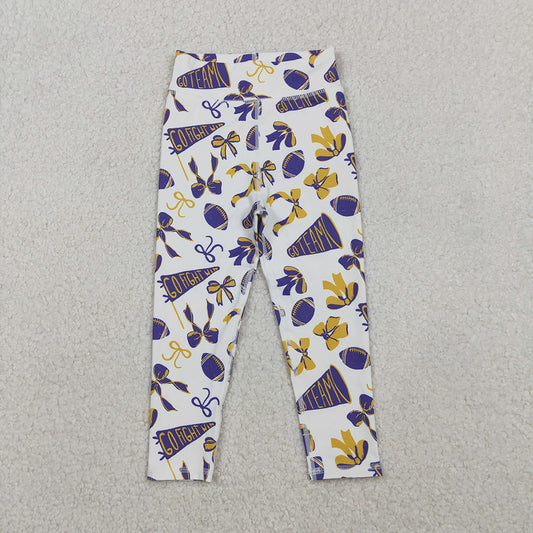 Baby Girls Purple Yellow Go Team Footballs Bows Yoga Legging Pants