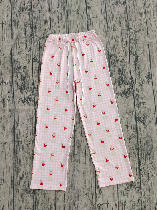 Adult Women Pink Checked Dogs Hearts Valentine Pants Bottom