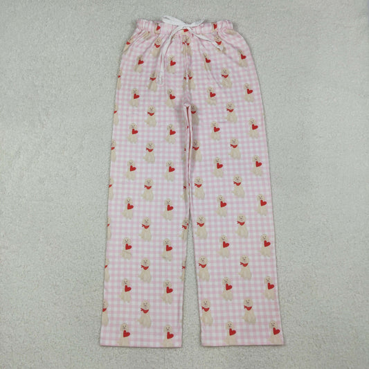 Adult Women Pink Checked Dogs Hearts Valentine Pants Bottom