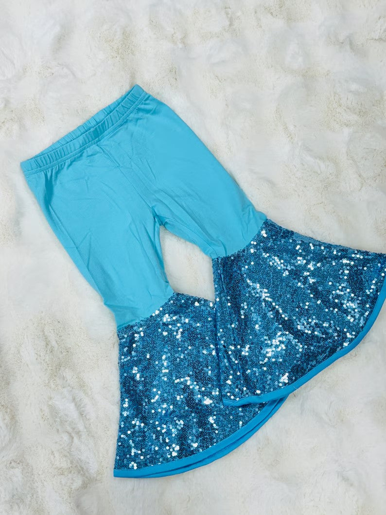 Baby Girls Blue Sequin Bell Bottom Pants Preorder