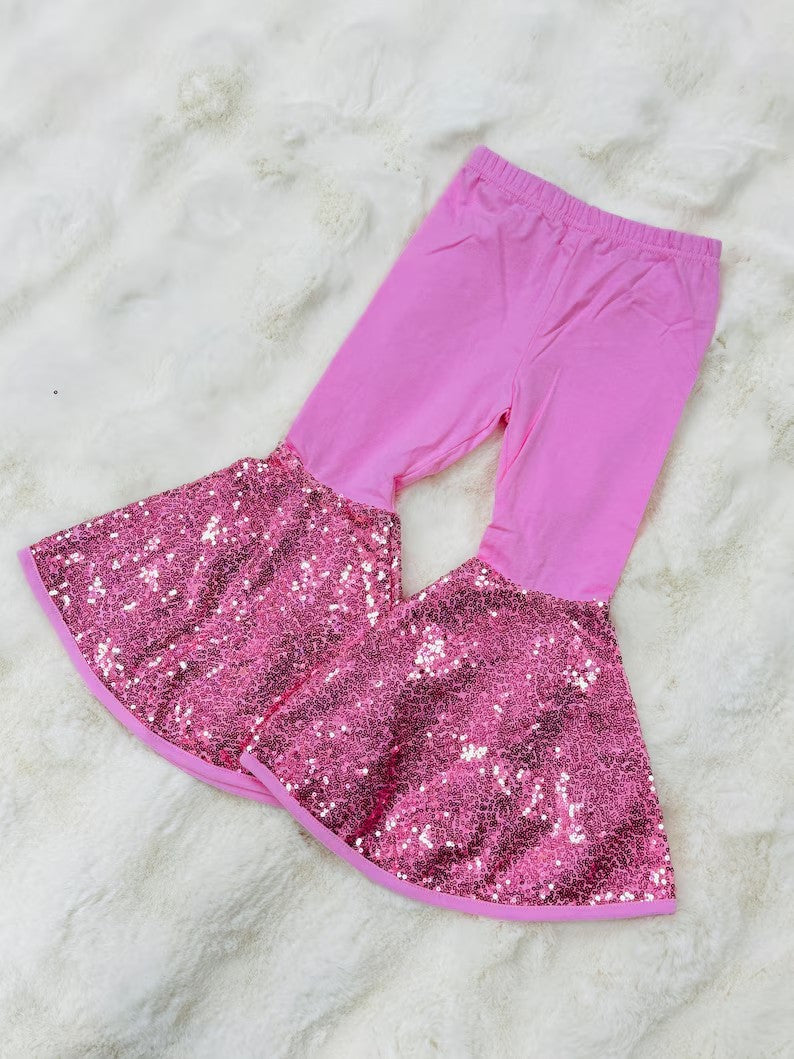 Baby Girls Pink Sequin Bell Bottom Pants Preorder